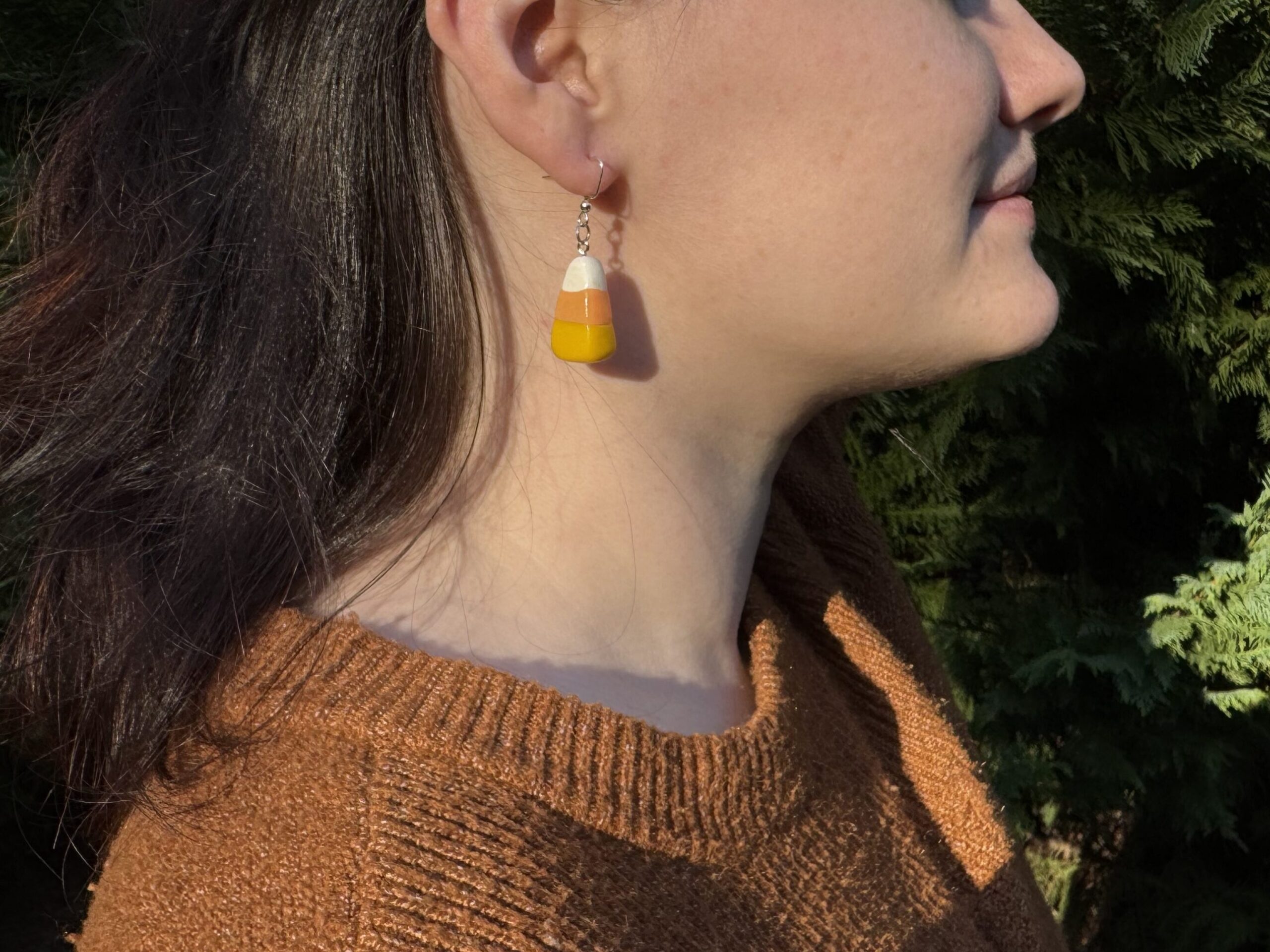 Candy Corn earrings handmade from clay